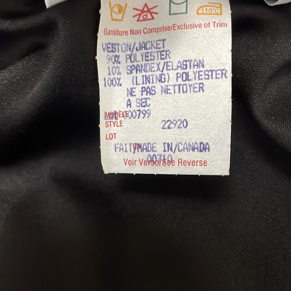 Joseph Ribkoff Blouse Veston Jacket 8 Sequins Shoulder Pads Full Zip Black Cream - Picture 7 of 9